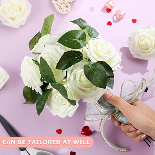 100 Pcs Artificial Foam Rose Flower Faux Bouquet Wedding Fake Rose Gift for Mother's Day Women DIY Bridal Shower Party Table Birthday Home Spring Decor (Ivory) - Image 5