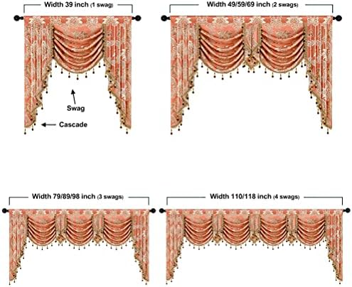 ELKCA European Style Waterfall Valance for Bedroom Damask Coffee Curtain Valance for Living Room Jacquard Curtains,Rod Pocket,1 Panel (Damask-Coffee, W118) - Image 5