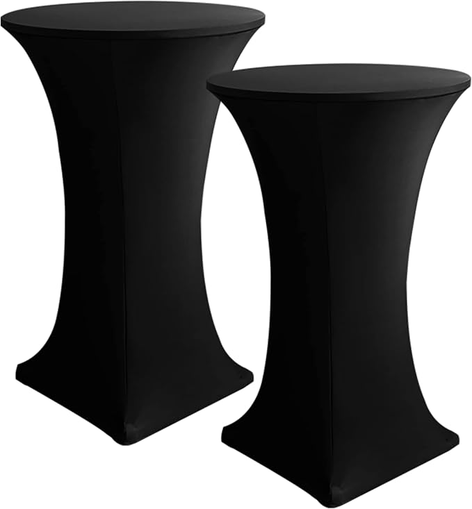 Spandex Black Cocktail Table Covers for 30-32 Inch High Top Pub 2 Pack | Fitted Stretch， Wrinkle Resisitant, Square Corners High Top Tablecloths, Round High Boy Table Cover For Outdoor Party,Bistro by HolidayIdeas