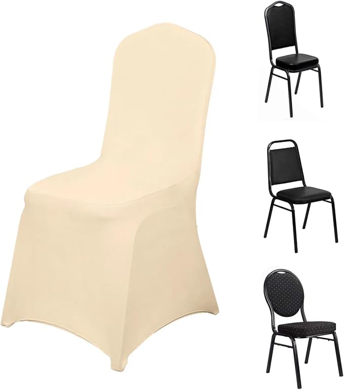 Efavormart 1 Set Beige Stretchy Spandex Fitted Banquet Chair Covers for Party Dining Chairs Wedding Banquet Outdoor Event Catering Slip Covers by efavormart