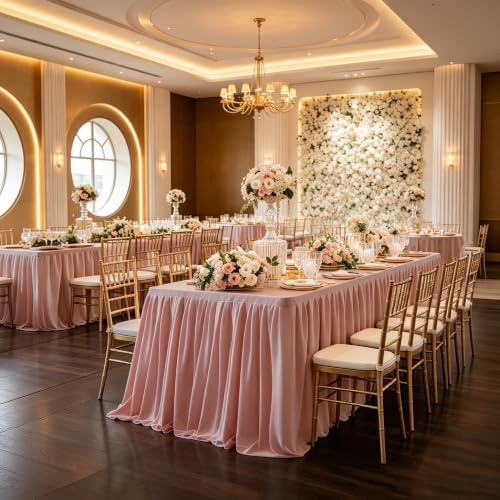 PARTISKY 6 Pack Dusty Rose Tablecloths for Rectangle Tables 6ft, Wrinkle Resistant Spandex Table Cover Fitted Stretch Table Cloth with Pleated Ruffle Skirts for Party Banquet Dining Birthday Wedding - Image 2