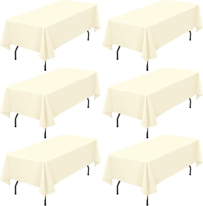 Showgeous 60x102 Inch Beige Rectangle Tablecloth 6 Pack Fit 6FT Table | Stain Rectangule Polyester Table Cloth Wrinkle Resistant Washable Fabric Table Covers for Wedding Dining Parties by Showgeous