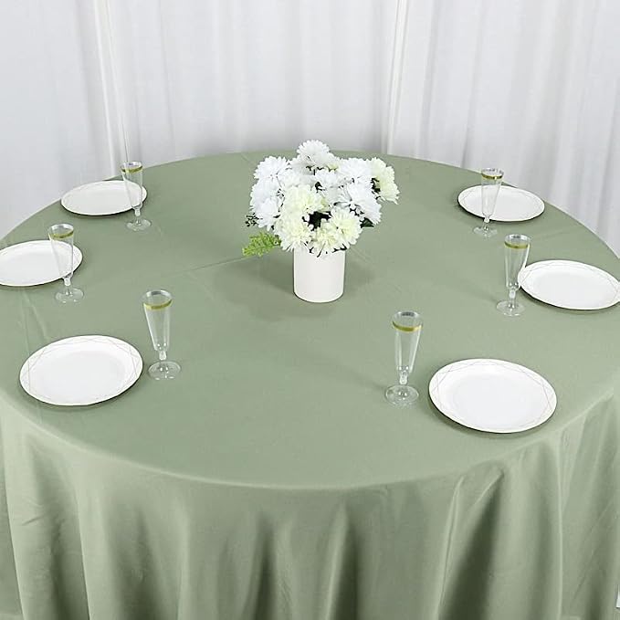 10 pcs 132 inch Eucalyptus Sage Green Round Polyester Tablecloths Fabric Table Cover Linens | 132" Washable Fabric Table Cloth Covers for Wedding Party Polyester Reception Buffet Events Catering - Image 5