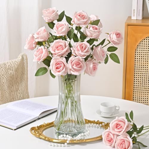 Waipfaru 50 Pcs Blush Roses Fake Velet Pink Roses - Image 7