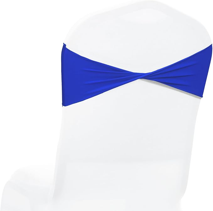 VDS Pack of 25 PCS | Royal Blue | Spandex Chair Sashes Bows Without Buckle | Stretch Elastic Banquet Universal Folding Chair Band Tie with for Wedding Party Conference Celebration Event Decoration - Image 2