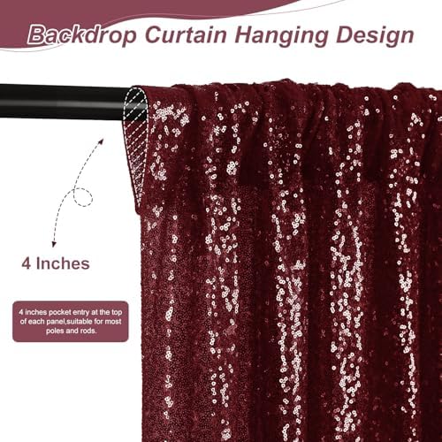 Burgundy Sequin Backdrop 4 Pcs 2ftx8ft Glitter Backdrop Curtains Birthday Party Decoration Photography Backgrounds Fabric Backdrop - Image 4