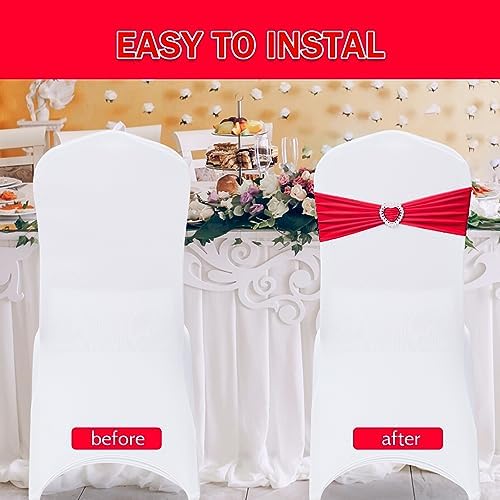 Pack of 60 Spandex Chair Sashes Bows Stretch Chair Cover Band with Buckle Slider Universal Elastic Chair Ties for Wedding Banquet Party Event Decoration (Ruby) - Image 4