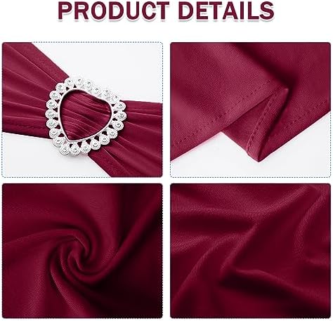 Pack of 60 Spandex Chair Sashes Bows Stretch Cover Band with Buckle Slider Universal Elastic Chair Ties for Wedding Banquet Party Event Decoration (Burgundy) - Image 3