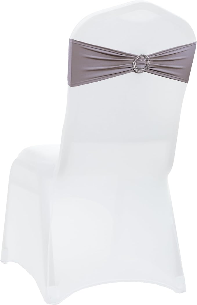VDS - Silver Grey | Spandex Chair Sashes Bows | 50 PCS | Stretch Elastic Banquet Universal Folding Chair Band Tie with Silver Buckle Slider for Wedding Party Conference Celebration Event Decoration by VDS