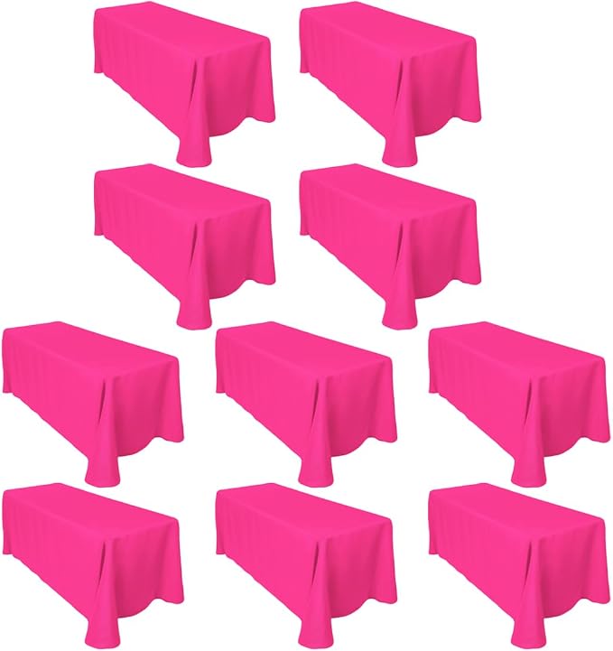 LTC LINENS Bulk 10-Pack Rectangular Tablecloths 90 in x 156 in with Rounded Corners - Fuchsia Table Covers for 8 ft Table with Floor-Length Drop - Wrinkle Resistant Polyester Fabric Cloth for Wedding by LTCLINENS