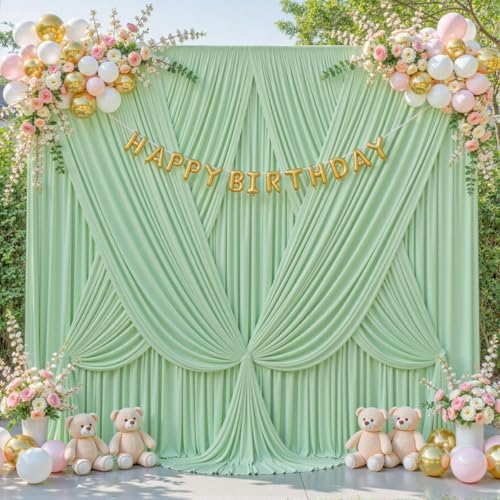 8 Panels Sage Green Backdrop Curtain for Parties Wrinkle Free Dark Green Photo Curtains Backdrop Drapes Fabric Decoration for Weding Baby Shower Birthday Party Photography 40ft(W) x 10ft(H) - Image 3
