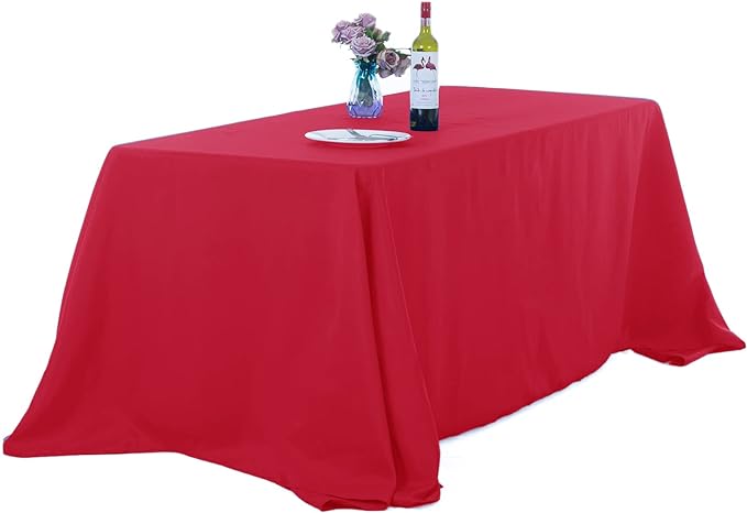 Ascoza 2pack 90x132 Inch Red Rectangular Tablecloth 8 Feet Table Cloth in Polyester Fabric for Wedding/Banquet/Restaurant/Parties by Ascoza