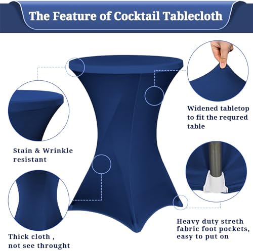 Pesonlook 6 Pack Navy Blue Cocktail Spandex Table Cover,32x43 Inch - Image 4