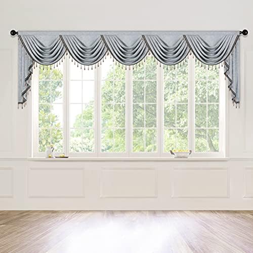 ELKCA Thick Double-Sided Chenille Window Curtains Valance for Living Room, Silver Grey Valance with Beads for Bedroom,Rod Pocket (W138inch,1 Panel) by ELKCA