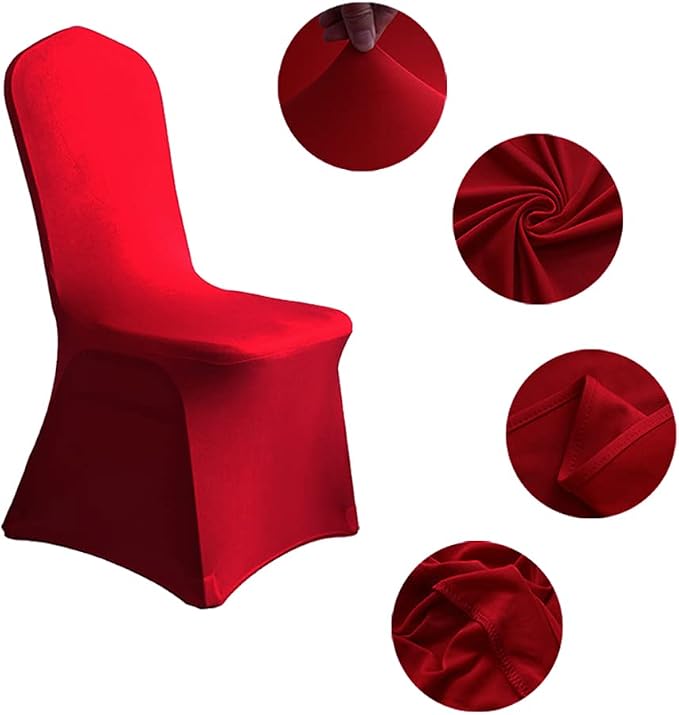 XMNTG 10PCS Red Chair Covers Stretch Polyester Spandex Outdoor Chair Cover Dining Room Chair Slipcovers Universal Chair Protector Cover for Wedding Party Banquet Hotel (Red, 10PCS) - Image 3
