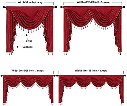 ELKCA Thick Chenille Window Curtains Valance for Living Room, Burgundy Red Valance with Beads for Festival Holiday,Rod Pocket (W118inch,1 Panel) - Image 5