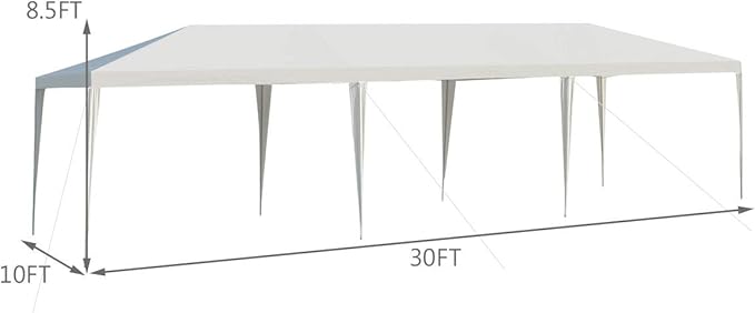 Moccha 10’ x 30’ Outdoor Gazebo Canopy, Wedding Gazebo Tent Shelter w/Heavy-Duty Stakes & Wind Ropes, Waterproof Sunshade Shelter for Wedding, Party, Camping (White)