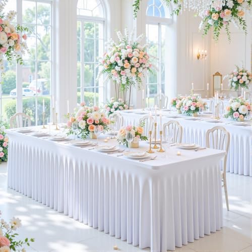 Besutolife 4 Pack White Spandex Tablecloth for 6ft Rectangle Tables Fitted Table Cloth Stretch Table Covers Skirt 6ft Rectangular Tablecloths for Banquet Parties Wedding Decorations - Image 3