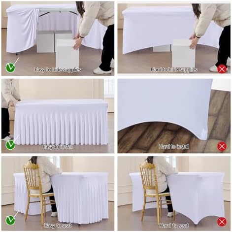 leegleri 2 Pack White Spandex Table Cloths for 4 Foot Rectangle Tables, Wrinkle Free Fitted Table Covers 4ft Stretch Tablecloths Desk Skirt for Banquet Weddings Parties Baby Shower - Image 6