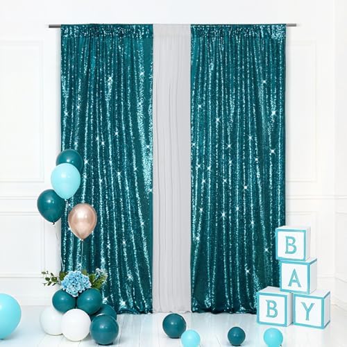 Eternal Beauty Teal 3mm Sequin Backdrop 2x8 Ft 2 Pack Wedding by EternalBeauty