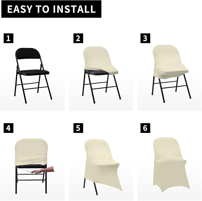 HAINARverS Folding Chair Covers for Wedding, 10pcs Ivory, | Stretch Spandex Washable Fabric Chair cover, Decoration Chair Cover for Wedding, Party, Banquet, Birthday, Conference, Event - Image 6