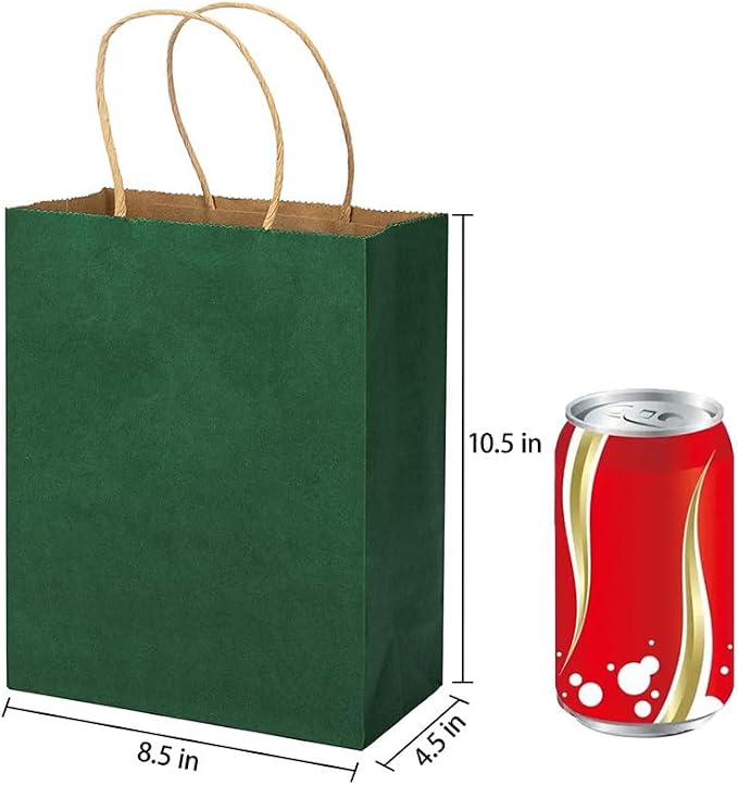 MOZRRO Gift Bags, 100 Pack 10.5x8.5x4.5 Inch, Paper Bags with Handles, Medium Size, Forest Green Gift Bag for Birthday, Wedding, Bulk, Party, Lunch, Goodie - Image 2