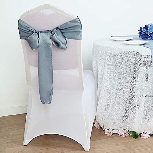 100 Dusty Blue Satin Chair Sashes Bows Ties for Wedding Decorations Party Supplies Events Chair Covers Decor Banquet Reception - Image 4