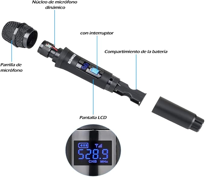 BOMGE Wireless Microphone System, Pro 4-Channel Cordless Mic Set with Four Handheld Mics, Fixed Frequency, Long Range 200ft, Ideal for Church,Karaoke, Events (V410)