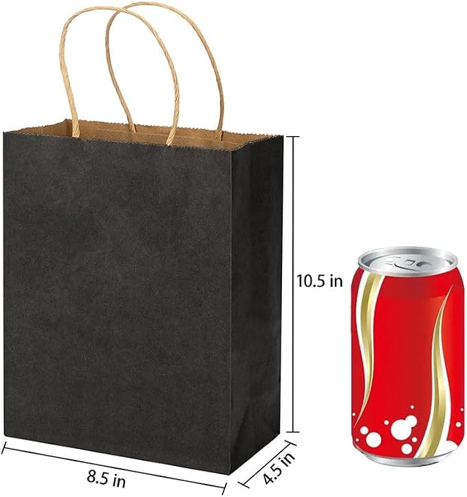 MOZRRO Black Gift Bags, 100 Pack, 10.5x8.5x4.5 Inch, Medium, w/Handles | Paper Bags with Handles, Paper Shopping Bags for Birthday, Party, Retail, Christmas, Business, Restaurant - Image 2