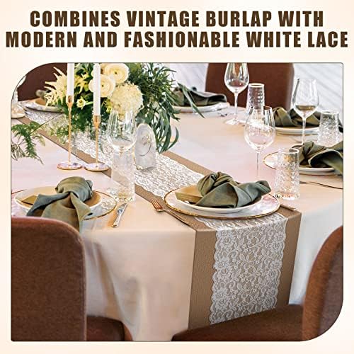 Tatuo 12 Pieces Burlap Table Runners with Lace 12 x 108 Inch Long Rustic Jute Natural Hessian Burlap Table Runner for Farmhouse Style Country Vintage Wedding Party Dinner Decoration - Image 5