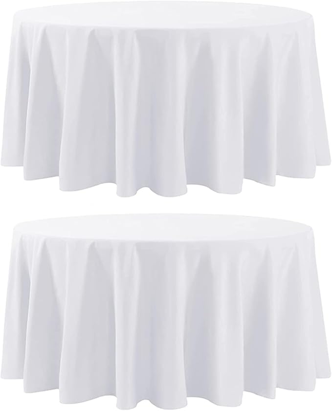 2 Pack White Round Tablecloths 108 Inch for Dining Tables | Washable Decorative Linen Polyester Table Cover for Banquets Buffets Parties and Weddings by AOCOZHomeLifeMuseum