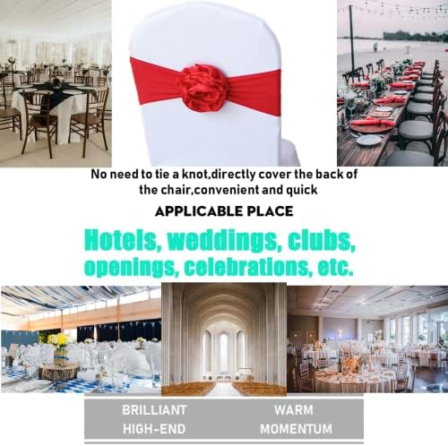Spandex Stretch Flower Chair Sashes Chair Bands Polyester Bows for Party Hotel Wedding Banquets Decoration （Red 12 PCS） - Image 3
