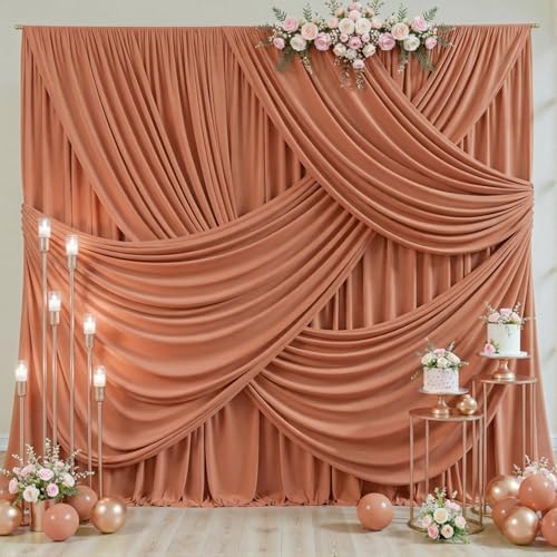 4 Panels Rust Backdrop Curtain for Parties Wedding Wrinkle Free Red Photo Curtains Backdrop Drapes Fabric Decoration for Birthday Party Baby Shower Christmas 20ft(W) x 10ft(H) - Image 2
