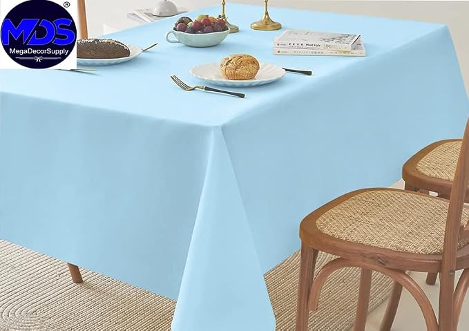 MDS Pack of 10 Rectangle Tablecloth 70 x 108 Inch Polyester Wrinkle Resistant Washable Polyester Table Cloth for Kitchen Dining Buffet Parties, Picnic, Events, Weddings and Restaurants - Baby Blue - Image 2