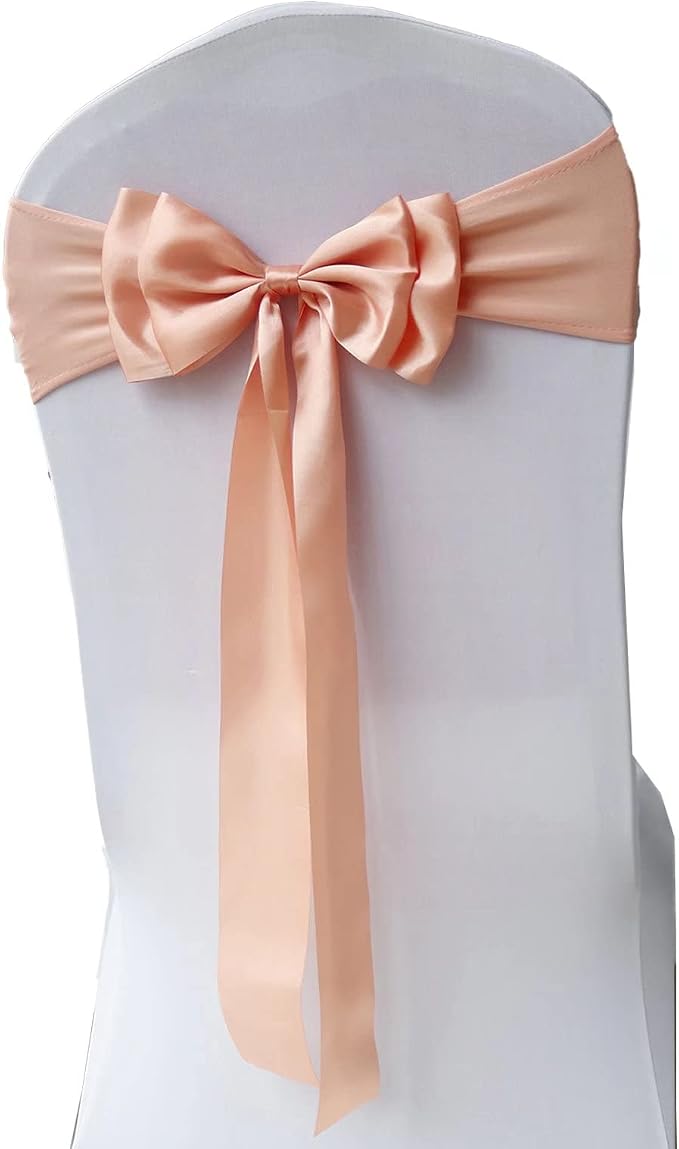 Pack of 6 Chair Sashes Spandex Chair Bands Satin Chair Sashes Chair Ribbons Bows Stretch Chair Sashes for Wedding Party Events Banquet Hotel Home Kitchen Chair Cover Decoration（6 PCS Coral Orange） by MYS+QiQi