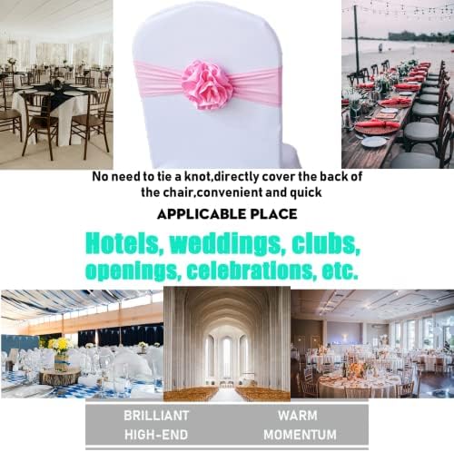 Spandex Stretch Flower Chair Sashes Chair Bands Polyester Bows for Party Hotel Wedding Banquets Decoration （Pink 6 PCS） - Image 3