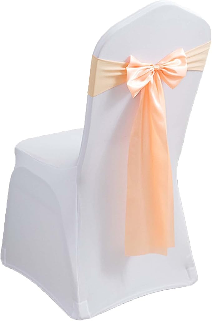 50 PCS Satin Chair Sashes Bows Chair Back Tie Bands for Wedding Banquet Events Reception Supplies Party Decoration Chair Cover sash (Champagne) by Dimatic