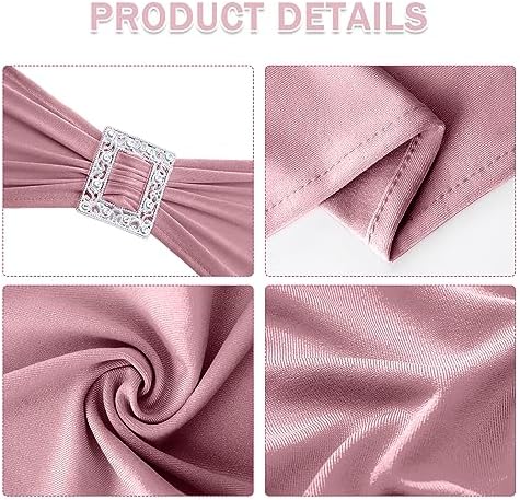 Joccun 120 PCS Spandex Chair Sashes Bows Stretch Chair Cover Band with Buckle Slider Universal Elastic Chair Ties for Wedding Banquet Party Event Decoration (Dusty Pink) - Image 3