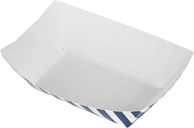 Restaurantware Bio Tek 6 Ounce Boat Paper Boats 400 Disposable #40 Food Trays - PE Lining Durable Blue And White Striped Paper Food Baskets For Concession Stands Picnics or Fairs - Image 9