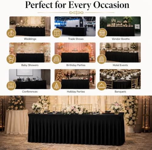 Your Magic Moment Black Table Skirt for 6 ft 10 Piece Rectangle Folding Tables - Spandex Table Covers for 6ft Rectangle Tables - Image 6