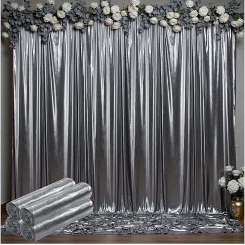 Outpain Thick 20 ft x 10 ft Black Silver Sequin Backdrop Curtain for Parties, Wrinkle Free Glitter Photo Backdrop Drapes 4 Panels 5x10ft Black Silver Back Drop Cloth for Wedding Photography Background by Outpain