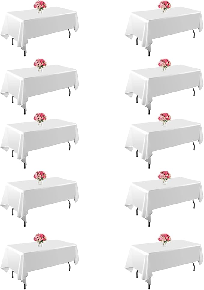 10 Pack White Table Cloth for Rectangle Tables 60x102 Inch Fit 6 Foot Table | Washable&Reusable Polyester Tablecloths for 6 Foot Rectangle Tables Washable Fabric Table Covers for Party, Wedding Banquet by Unknown