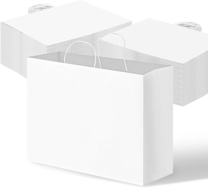 OUTUXED 110pcs 16x6x12in White Paper Bags with Handles, Large Gift Bags | Kraft Large Paper Bags with Handles Bulk for Business, Christmas, Gifts, Wedding, Shopping, Grocery, Party Favors by Outuxed