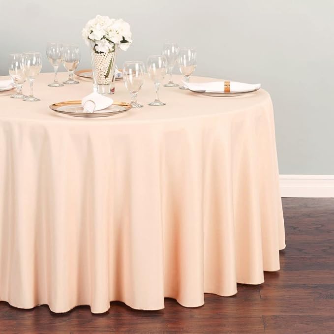 LTC LINENS Peach Round Tablecloth - 132 Inch Round Tablecloth, Large Party Table Cloth, Wrinkle Resistant, Washable Polyester Fabric Table Cover Linens for Wedding, Party, Banquet - Image 3
