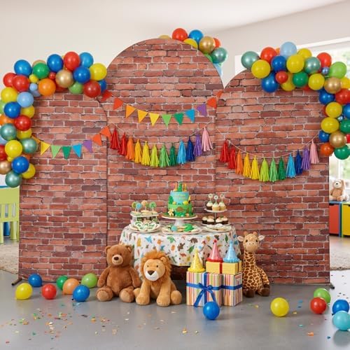 Red Brick Arch Backdrop Covers, Set of 3, 7.2ft 6.6ft 6ft, for Theme Party by PartyVillage