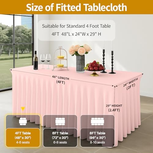 Deep Dream 6 Pack Pink Spandex Table Covers 4 Foot, Fitted Stretch Tableclothes 24x48 Inch, Wrinkle Free 4FT Fitted Table Clothes with Skirt for Party, Banquet, Wedding and Events - Image 3