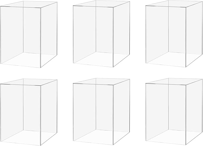 6 Pack Acrylic Display Riser Box Versatile 5 Sided No Lid Pedestal Merchandise Storage Bin 6" x 6" x 9" Retail Product Riser One Open Side No Assembly by Marketing Holders by MarketingHolders