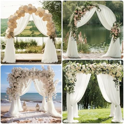 Wedding Arch Draping Fabric 4 Panels Ivory Sheer Backdrop Drapes - Image 6
