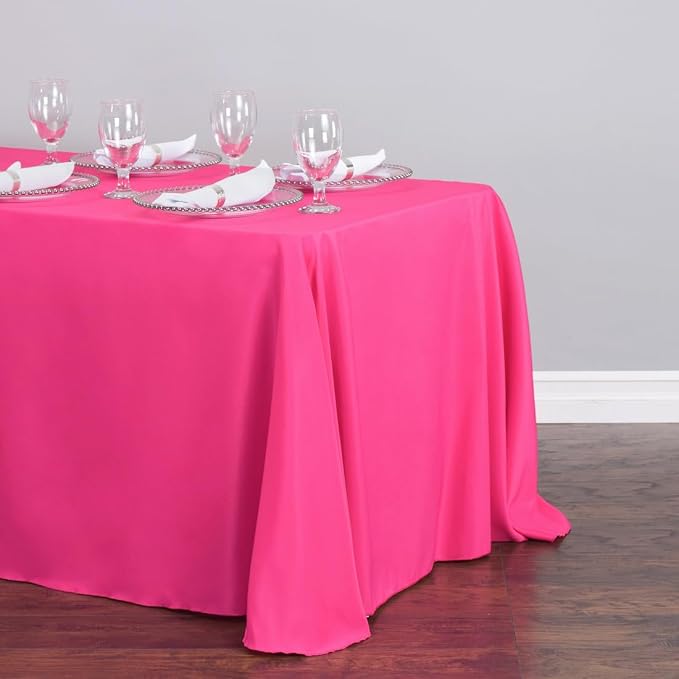 LTC LINENS Bulk 10-Pack Rectangular Tablecloths 90 in x 156 in with Rounded Corners - Fuchsia Table Covers for 8 ft Table with Floor-Length Drop - Wrinkle Resistant Polyester Fabric Cloth for Wedding - Image 3