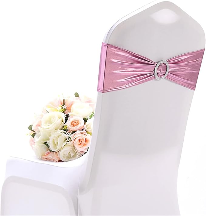 25 PCS Spandex Stretch Chair Sashes Bow Elastic Chair Cover Bands with Buckle Slider for Wedding, Banquet, Party, Hotel Event Decorations - Pink by Dimatic